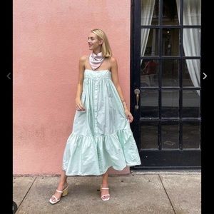 Zara Sea Green Striped midi Dress M NWT